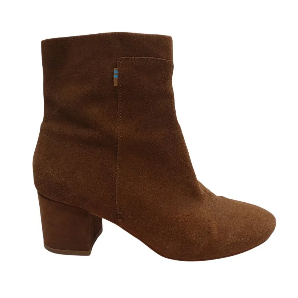 Toms Evie Brown Suede Heeled Ankle Boots Womens 7.5‎